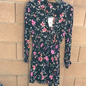 NWT free people floral Black combo button dress XS